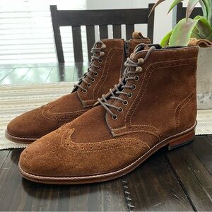 Steve Madden | Suede Wingtip Brogue Lace-Up Boots | Brown